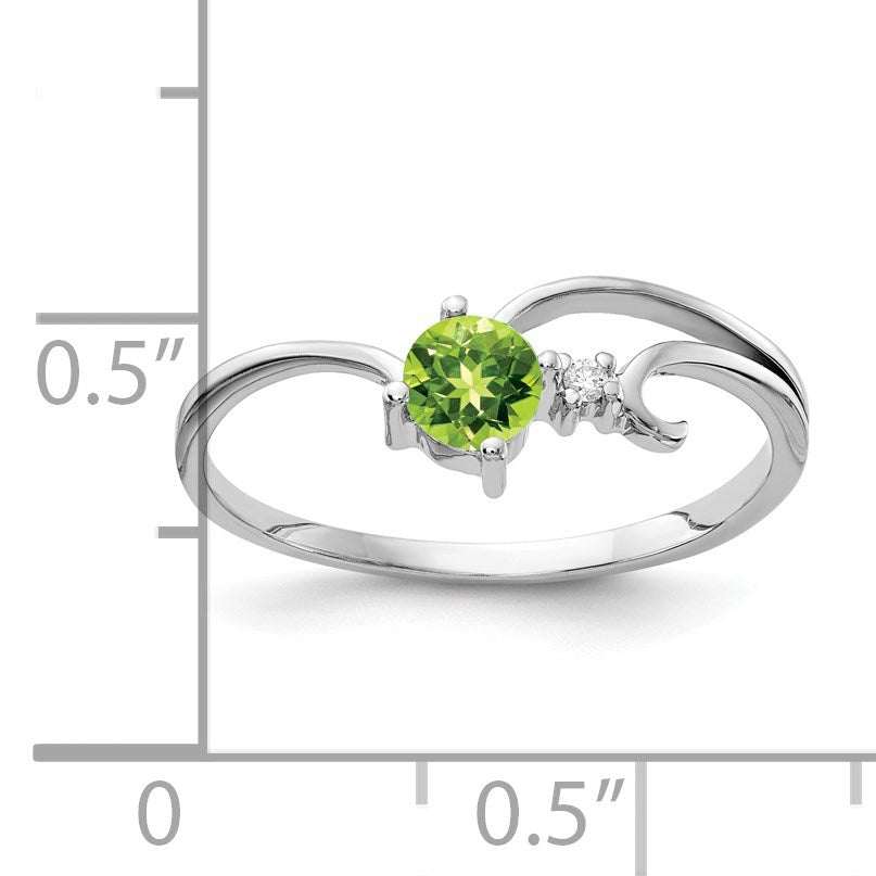 14k White Gold 4mm Round Peridot and AA Diamond Ring