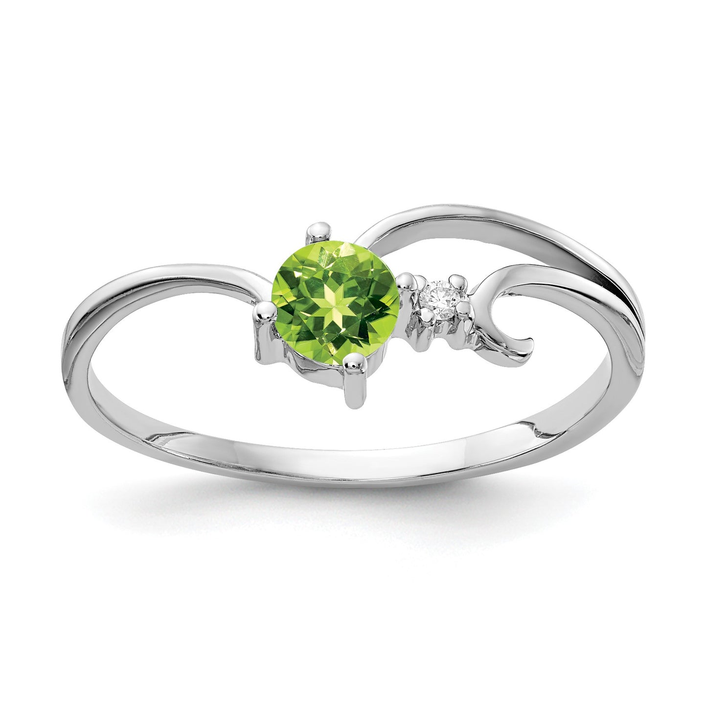 14k White Gold 4mm Round Peridot and AA Diamond Ring
