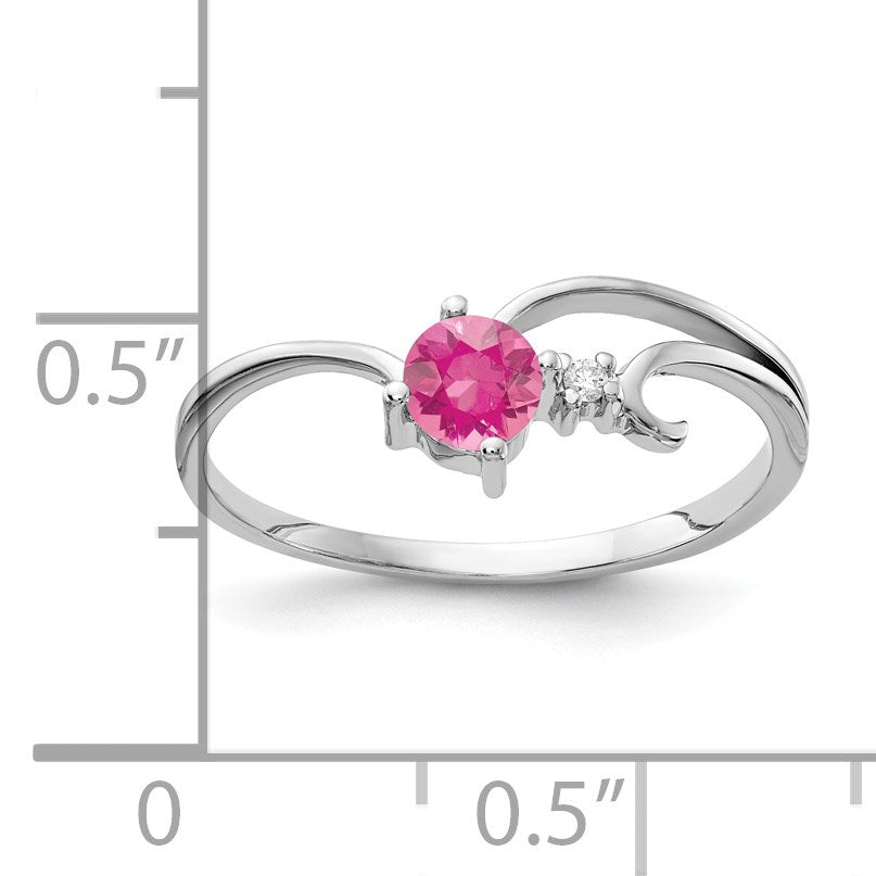 14k White Gold 4mm Round Pink Tourmaline and AA Diamond Ring