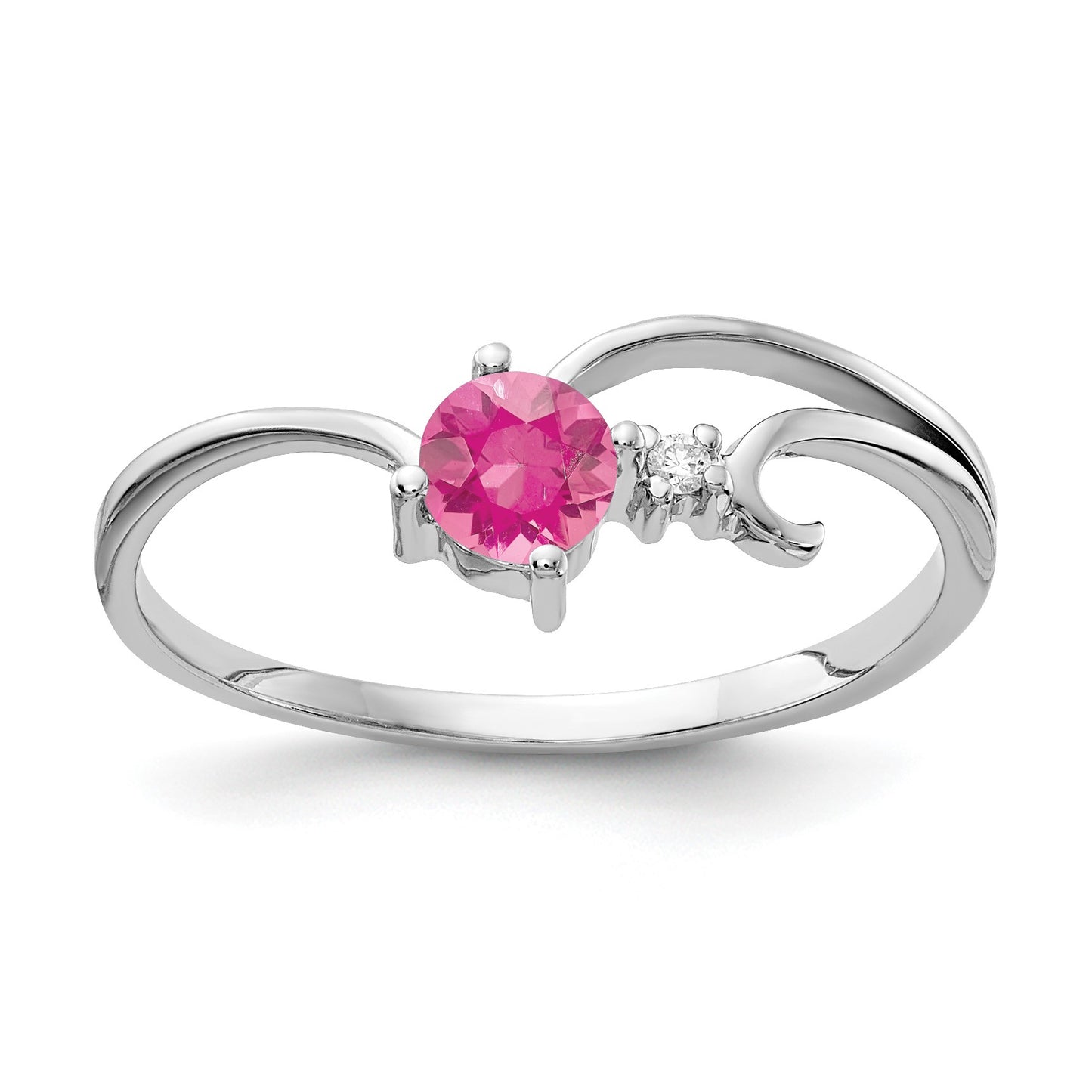 14k White Gold 4mm Round Pink Tourmaline and AA Diamond Ring