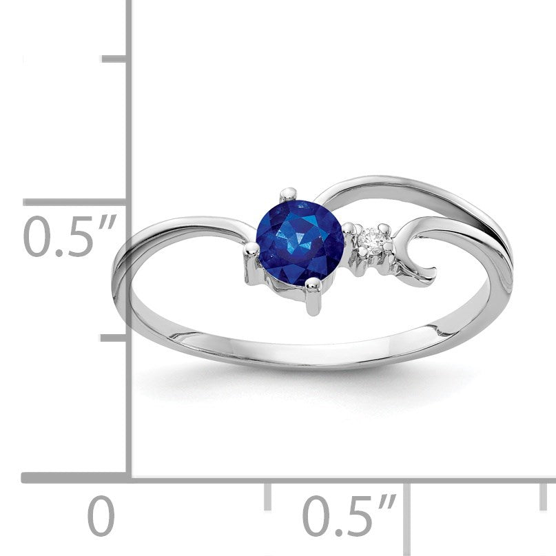14k White Gold 4mm Blue Sapphire and AA Diamond Ring