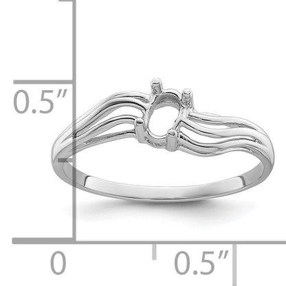 14k White Gold Polished 5x3 Oval Gemstone Wave Ring Mounting