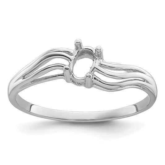 14k White Gold Polished 5x3 Oval Gemstone Wave Ring Mounting