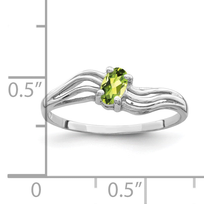 14k White Gold 5x3mm Oval Peridot Wave Ring