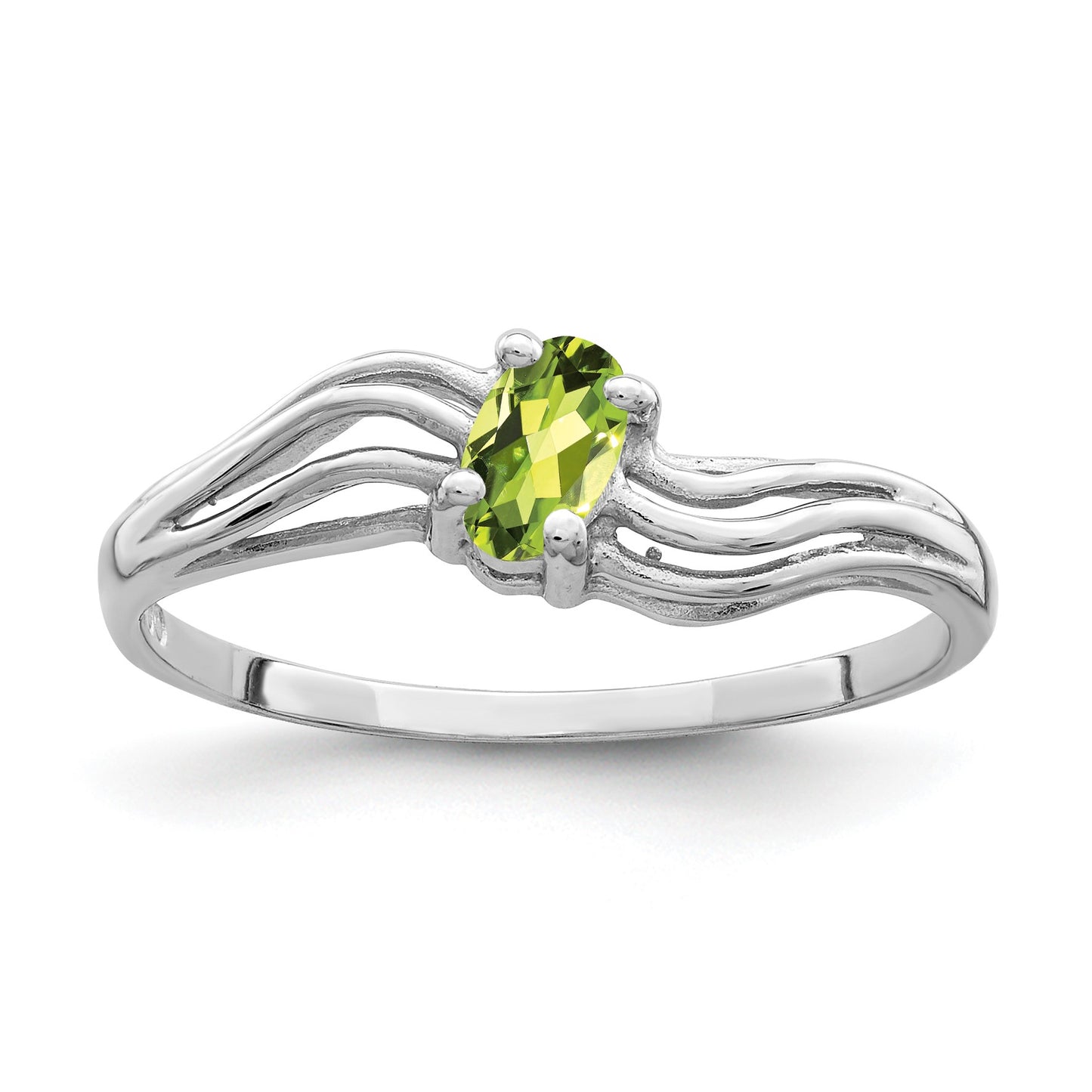 14k White Gold 5x3mm Oval Peridot Wave Ring