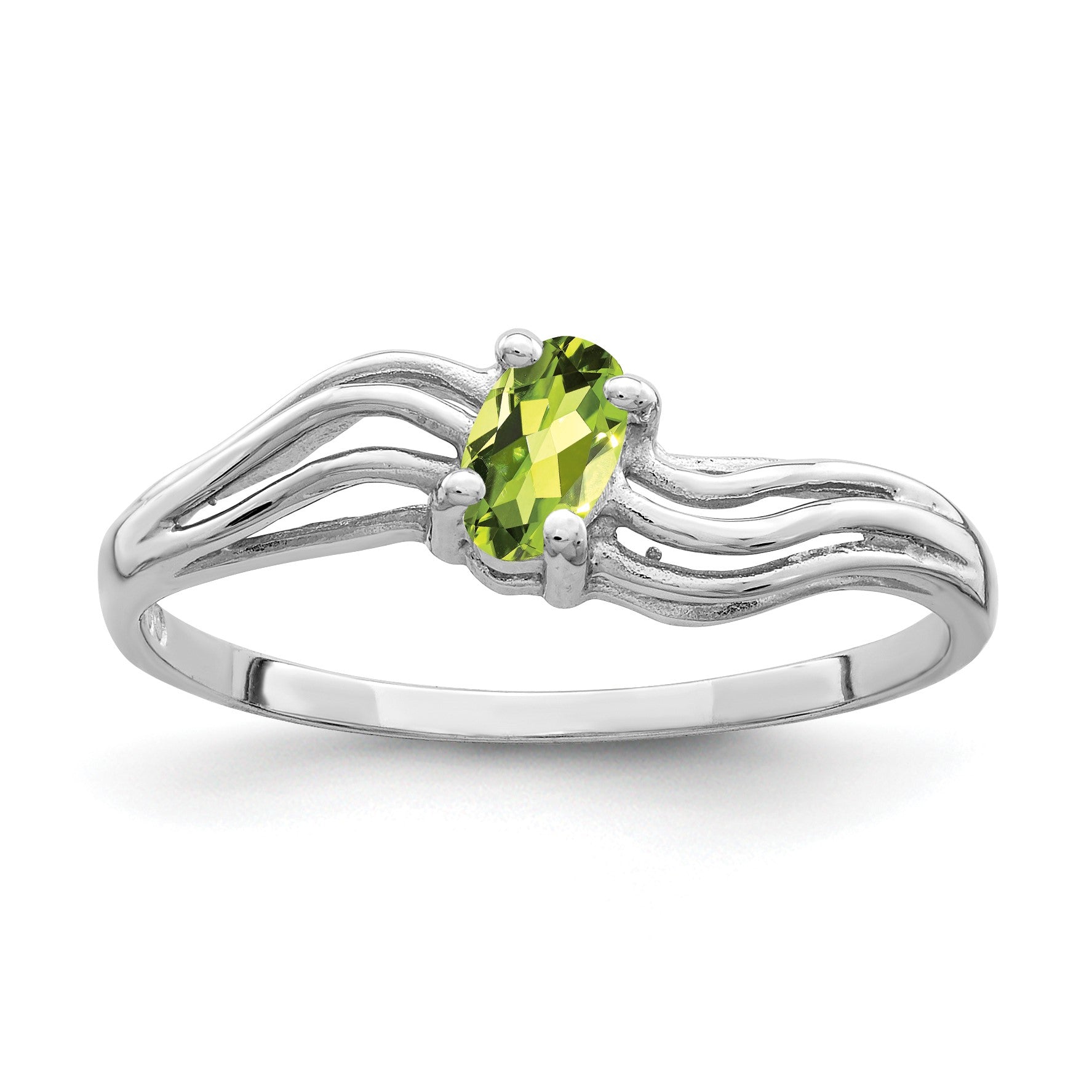14k White Gold 5x3mm Oval Peridot Wave Ring