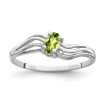 14k White Gold 5x3mm Oval Peridot Wave Ring
