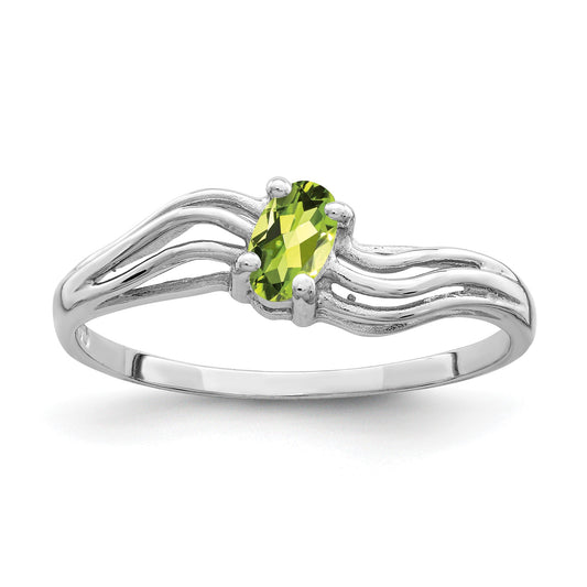 14k White Gold 5x3mm Oval Peridot Wave Ring