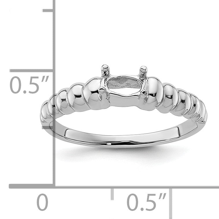 14k White Gold Polished 5x3 Oval Gemstone East-West Ring Mounting
