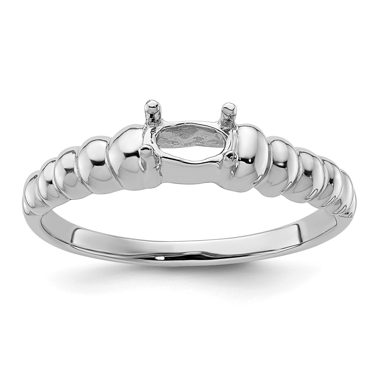 14k White Gold Polished 5x3 Oval Gemstone East-West Ring Mounting