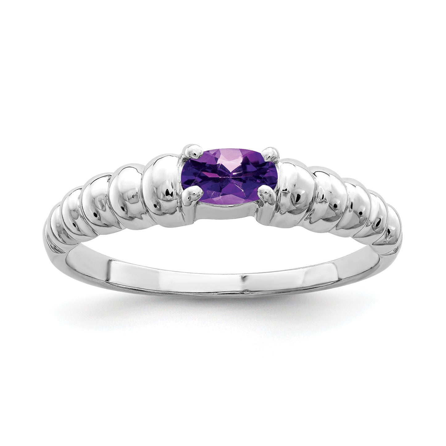 14k White Gold 5x3mm Oval Amethyst East-West Ring