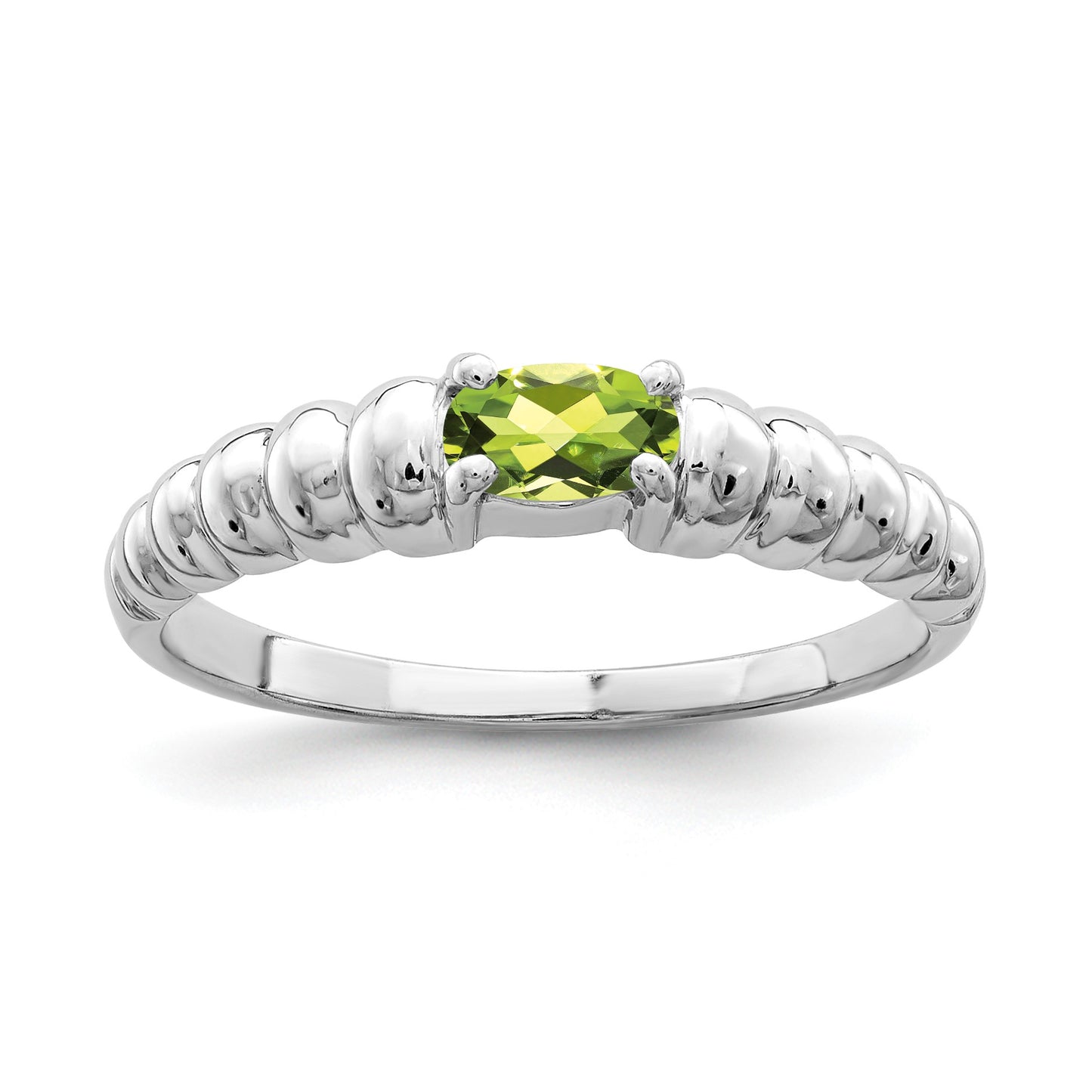 14k White Gold 5x3mm Oval Peridot East-West Ring