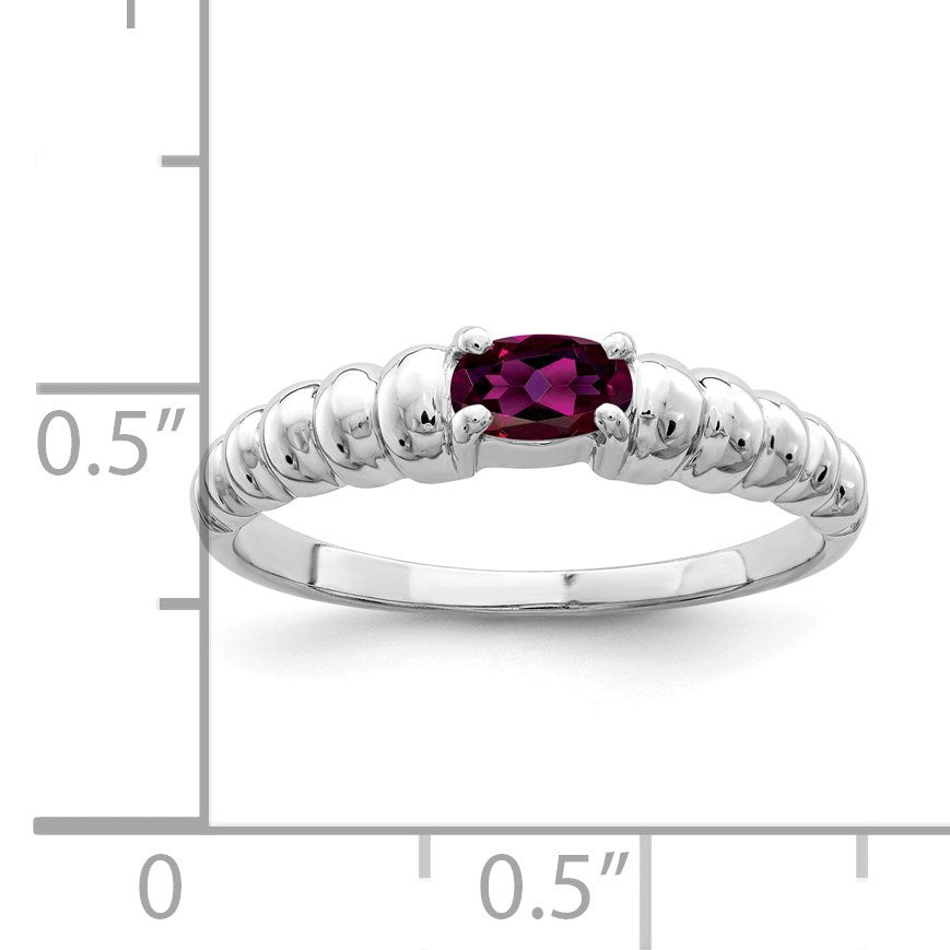 14k White Gold 5x3mm Oval Rhodolite Garnet East-West Ring