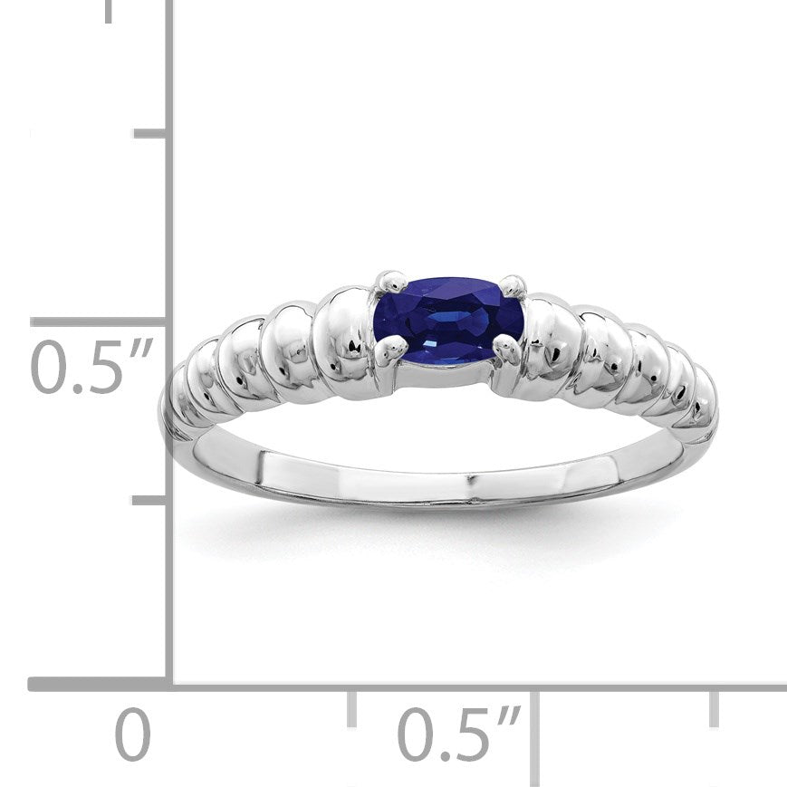14k White Gold 5x3mm Oval Blue Sapphire East-West Ring