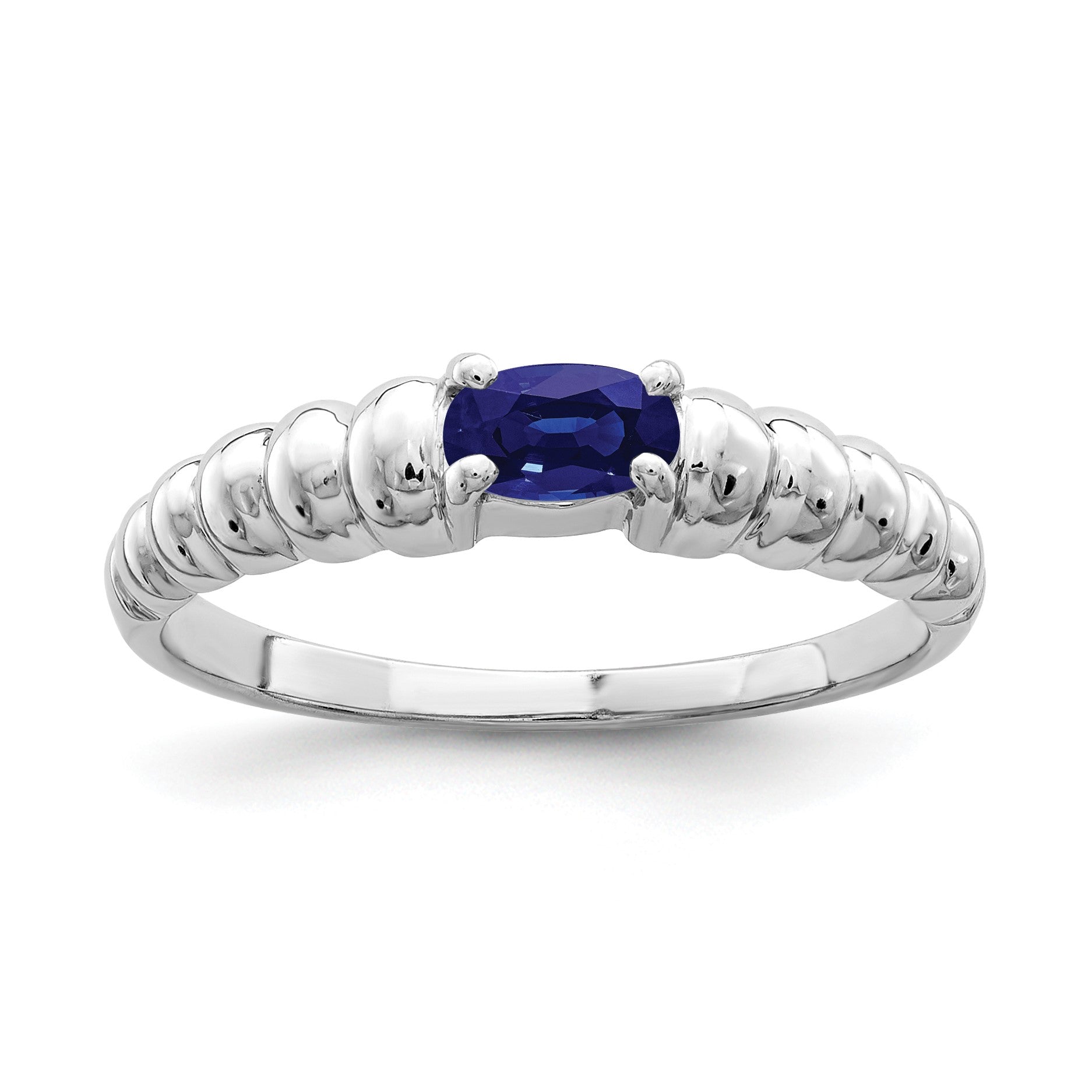 14k White Gold 5x3mm Oval Blue Sapphire East-West Ring
