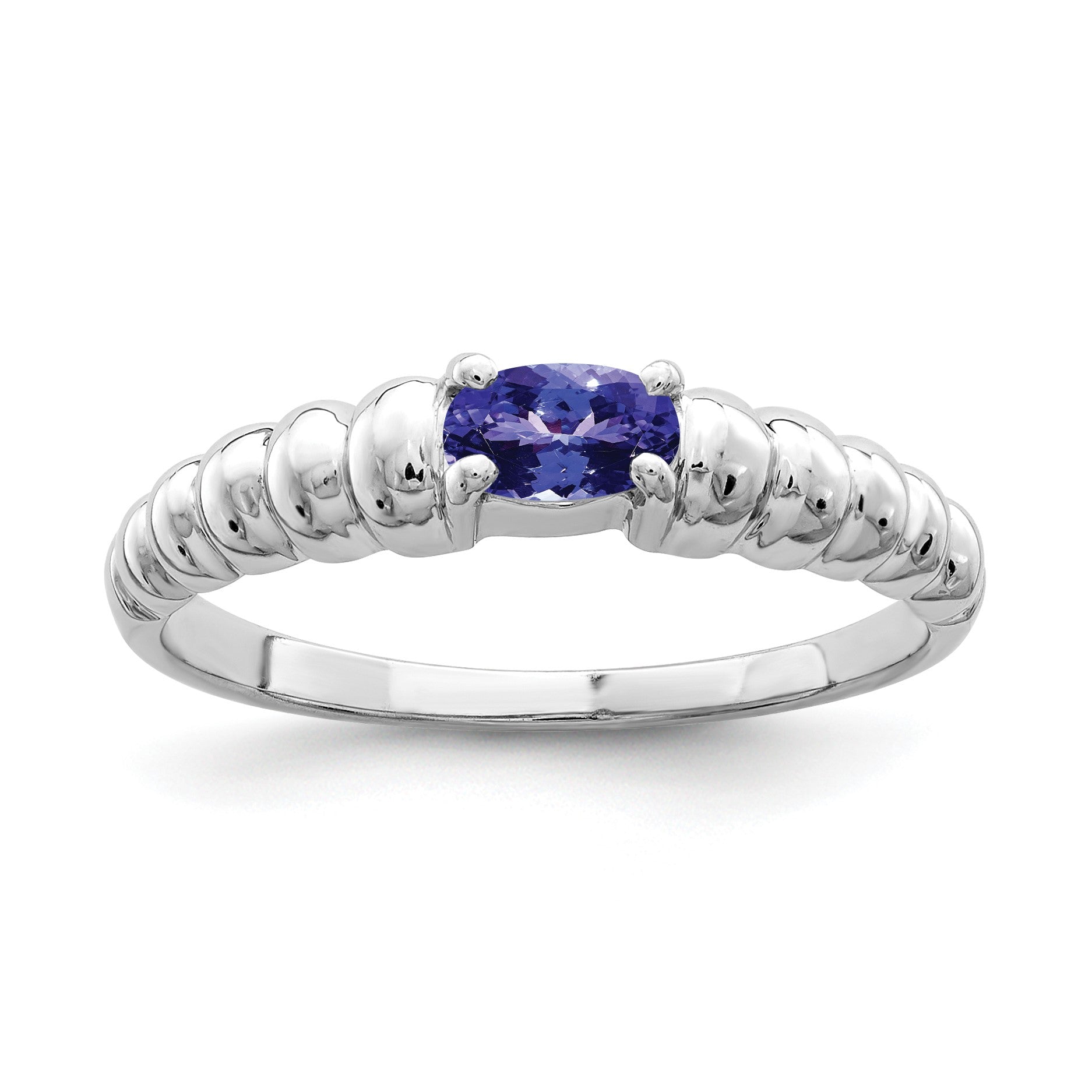 14k White Gold 5x3mm Oval Tanzanite East-West Ring