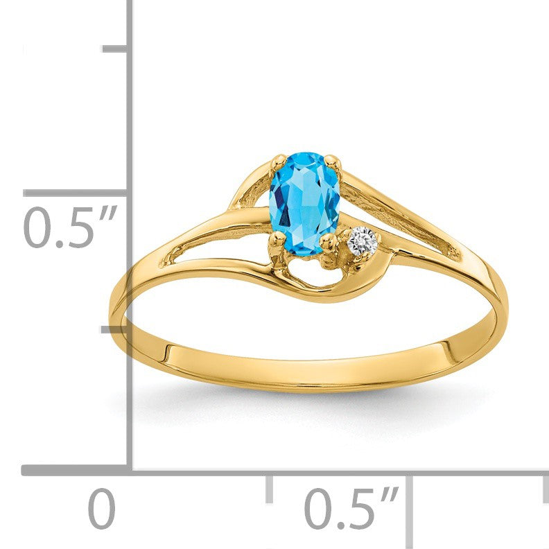 14k 5x3mm Oval Blue Topaz and AA Diamond Ring