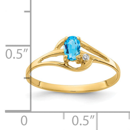 14k 5x3mm Oval Blue Topaz and AA Diamond Ring