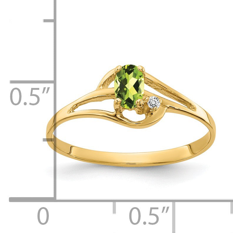 14k 5x3mm Oval Peridot and AA Diamond Ring