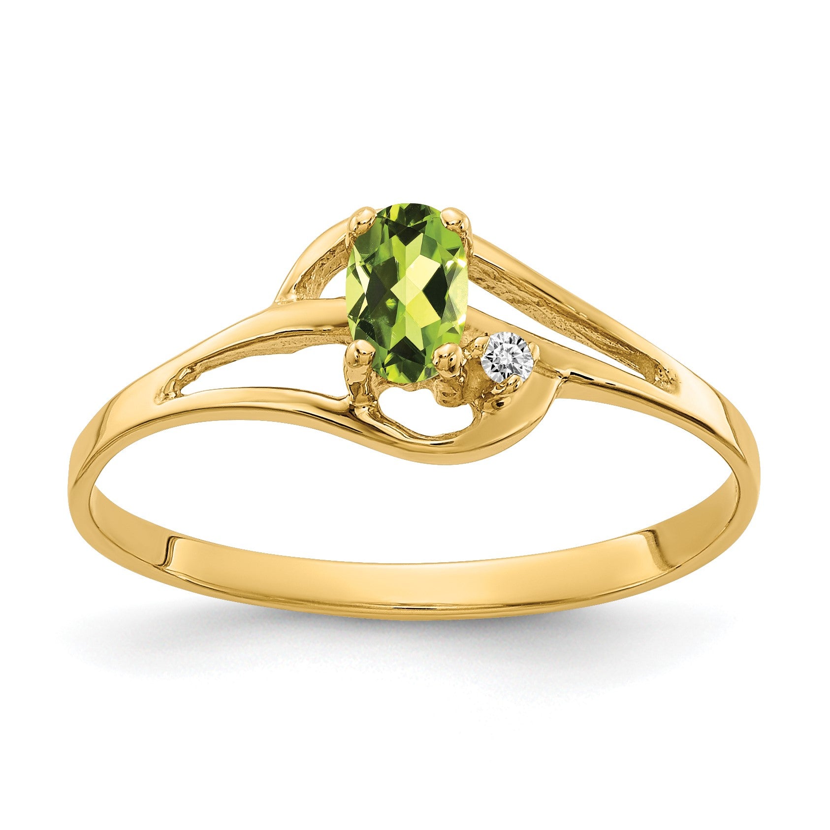 14k 5x3mm Oval Peridot and AA Diamond Ring