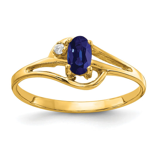 14k 5x3mm Oval Blue Sapphire and AA Diamond Ring