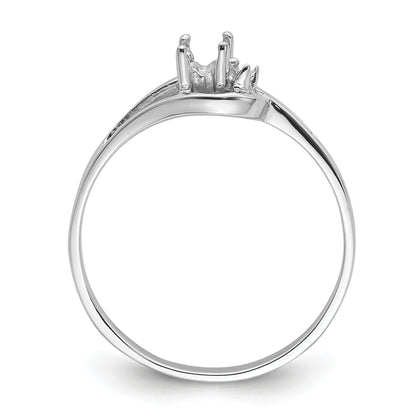 14k White Gold Polished Holds 1-1.4mm Diamond and 5x3 Oval Gemstone Ring Mounting