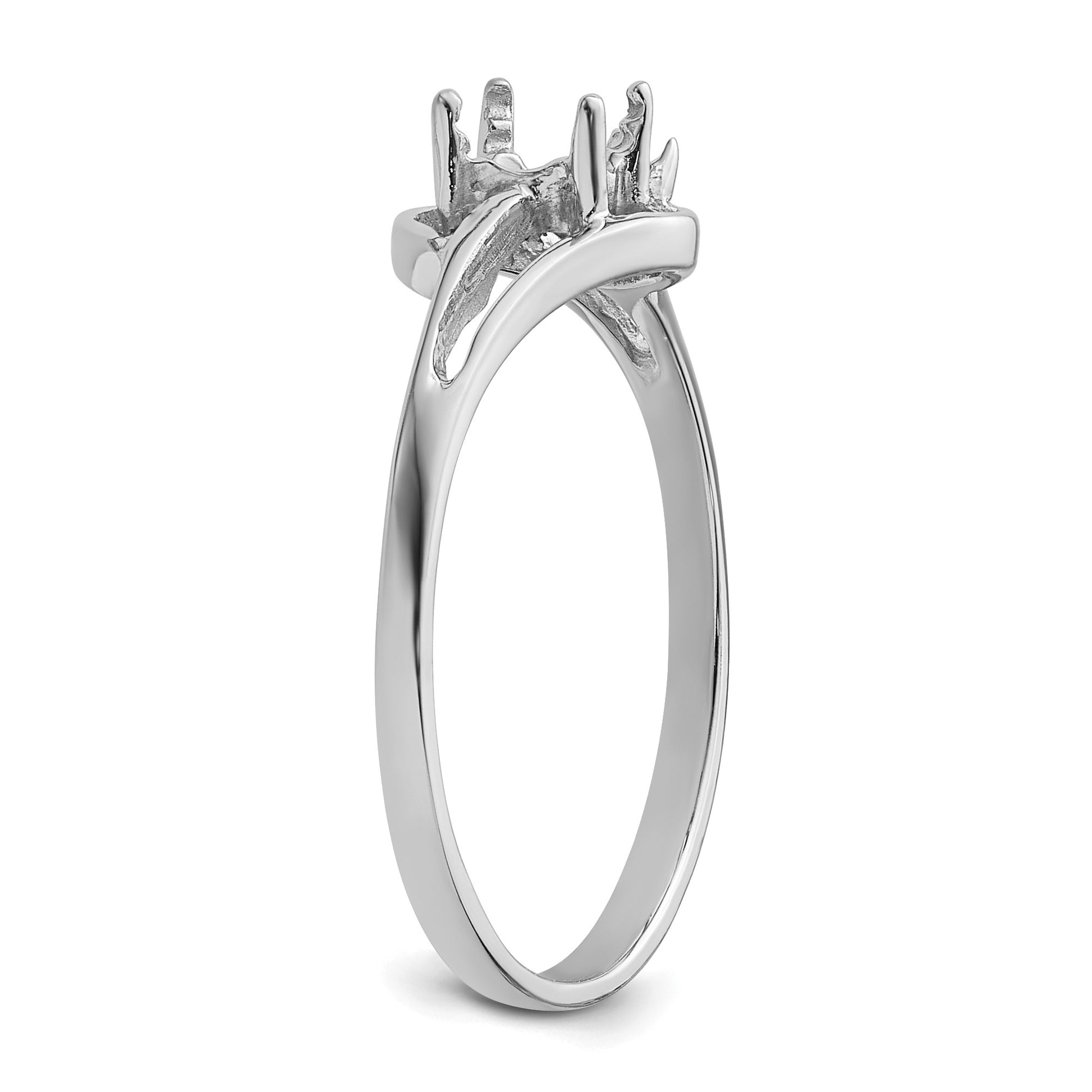 14k White Gold Polished Holds 1-1.4mm Diamond and 5x3 Oval Gemstone Ring Mounting