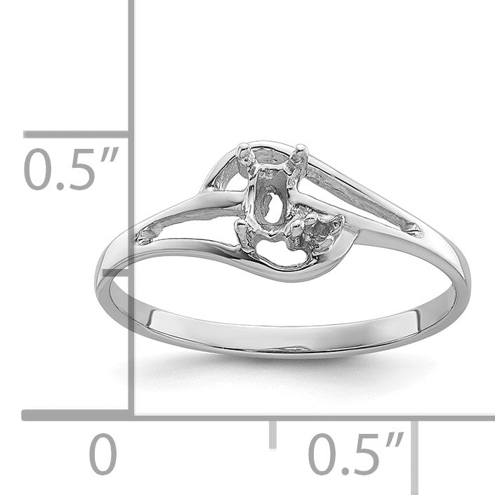 14k White Gold Polished Holds 1-1.4mm Diamond and 5x3 Oval Gemstone Ring Mounting