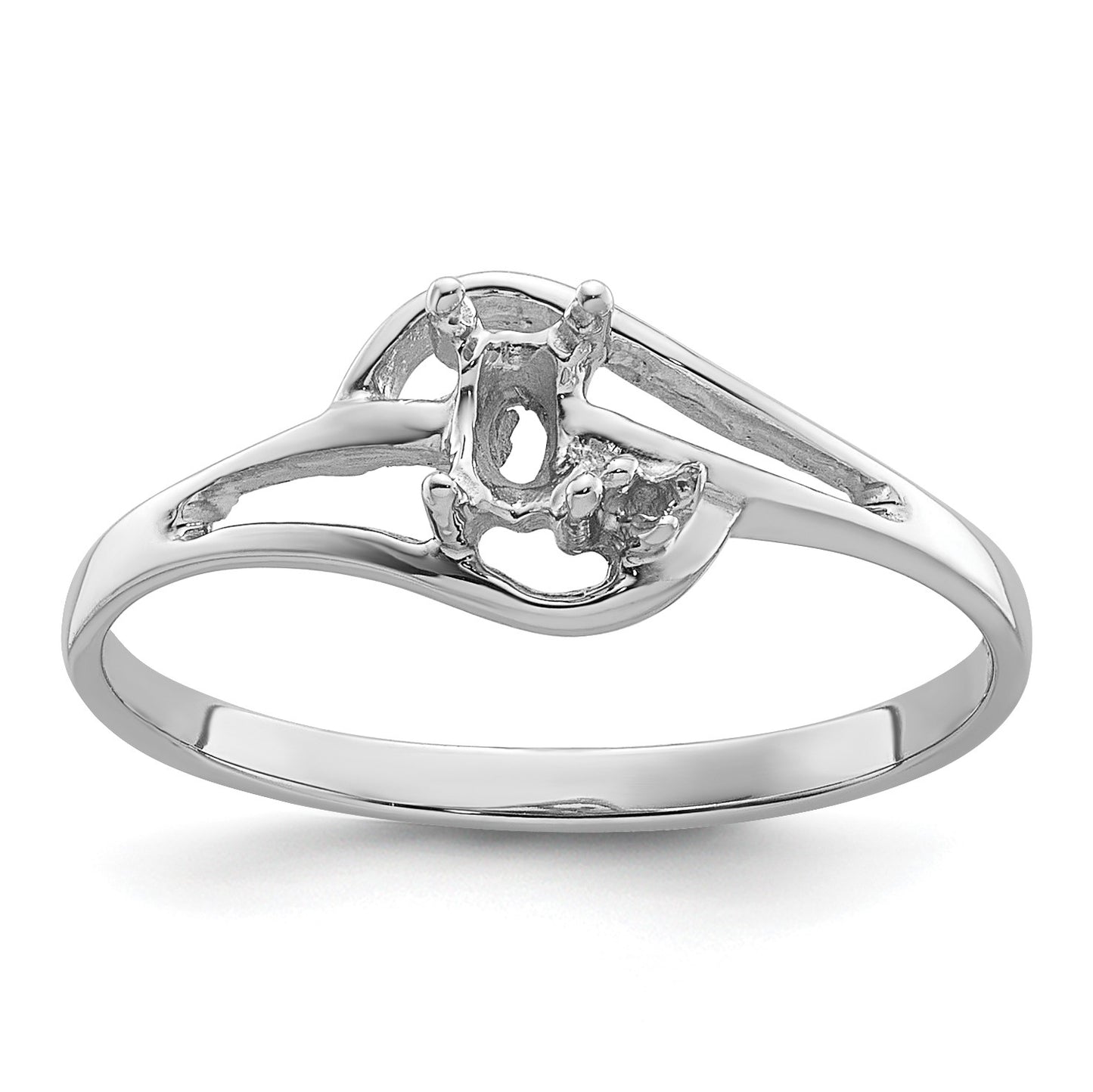 14k White Gold Polished Holds 1-1.4mm Diamond and 5x3 Oval Gemstone Ring Mounting