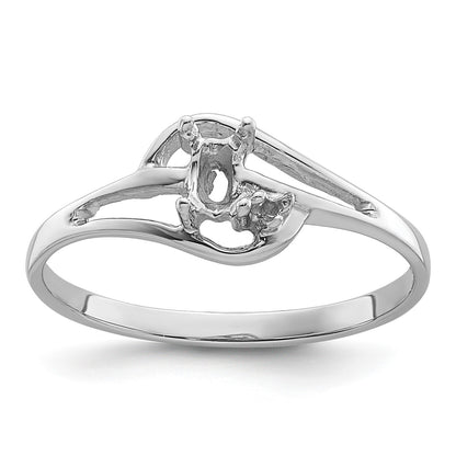 14k White Gold Polished Holds 1-1.4mm Diamond and 5x3 Oval Gemstone Ring Mounting