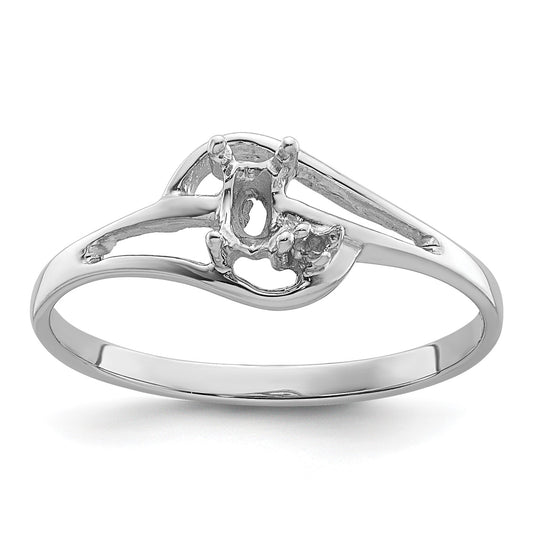 14k White Gold Polished Holds 1-1.4mm Diamond and 5x3 Oval Gemstone Ring Mounting