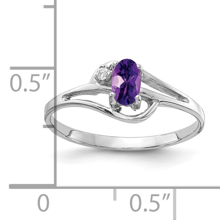 14k White Gold 5x3mm Oval Amethyst and AA Diamond Ring