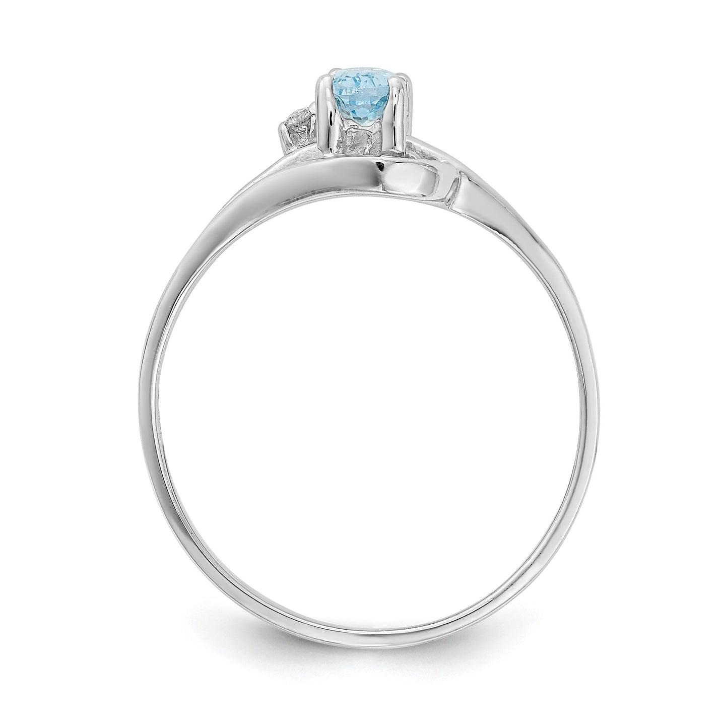 14k White Gold 5x3mm Oval Blue Topaz and AA Diamond Ring
