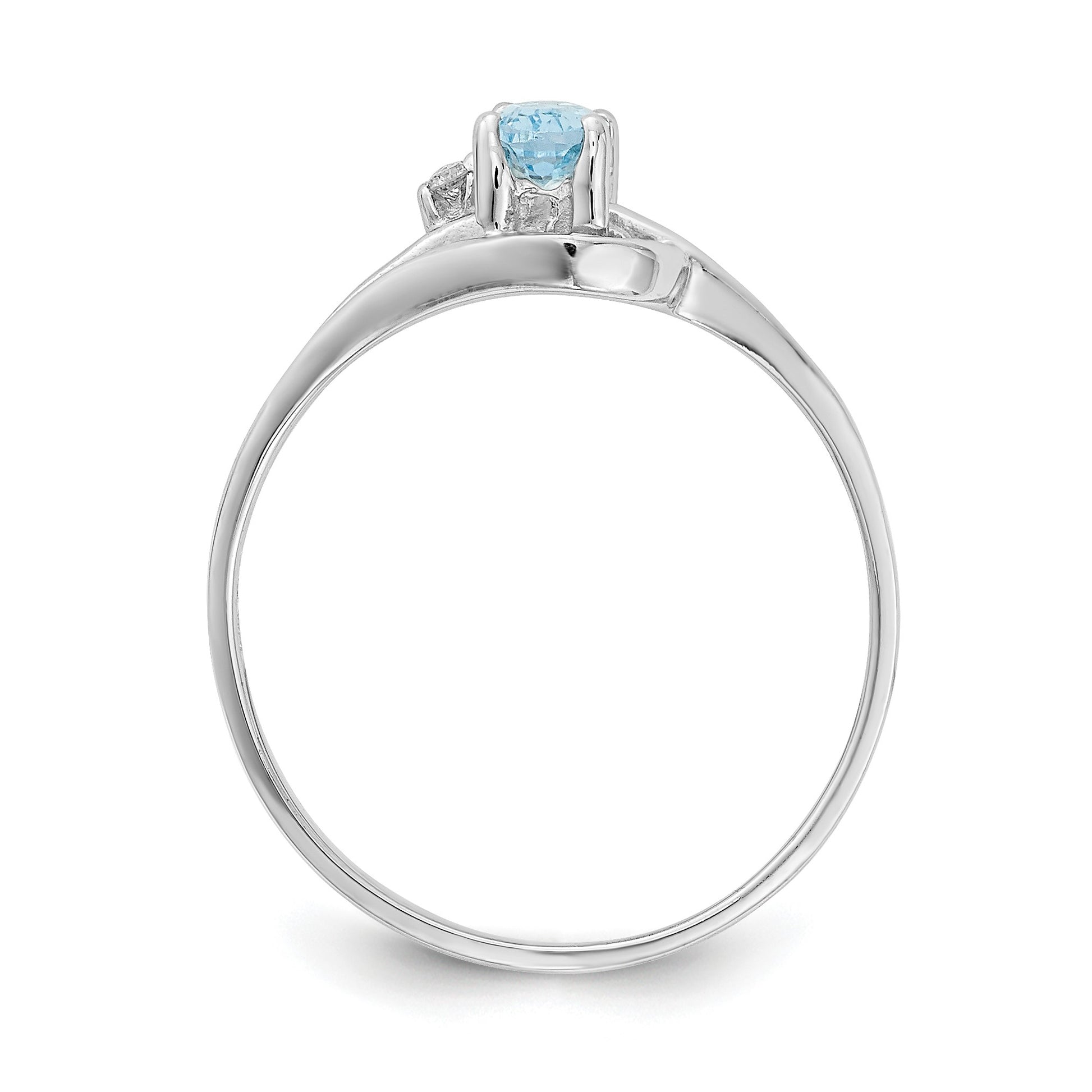 14k White Gold 5x3mm Oval Blue Topaz and AA Diamond Ring