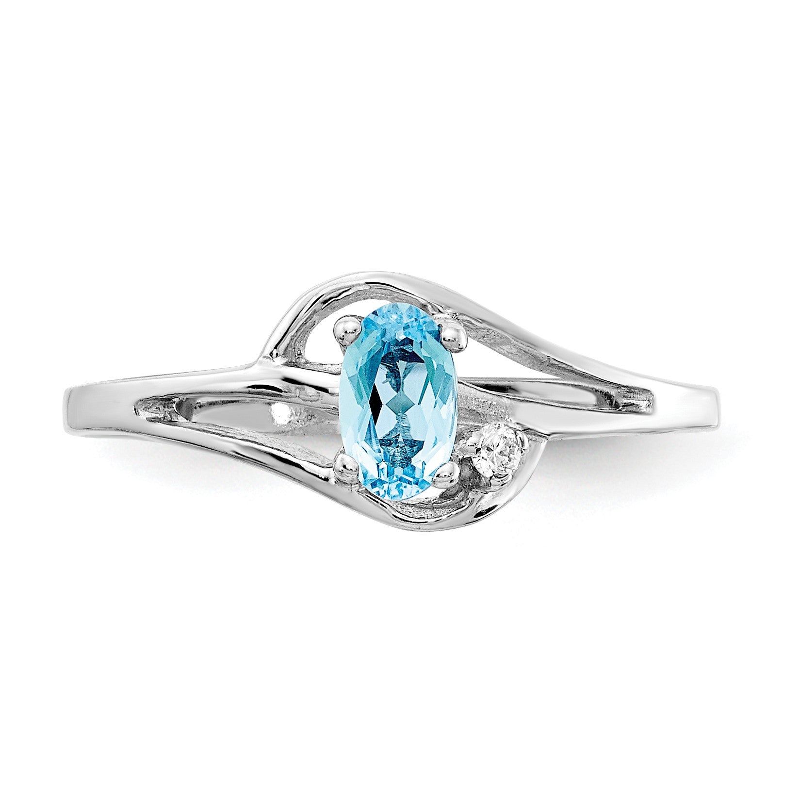 14k White Gold 5x3mm Oval Blue Topaz and AA Diamond Ring