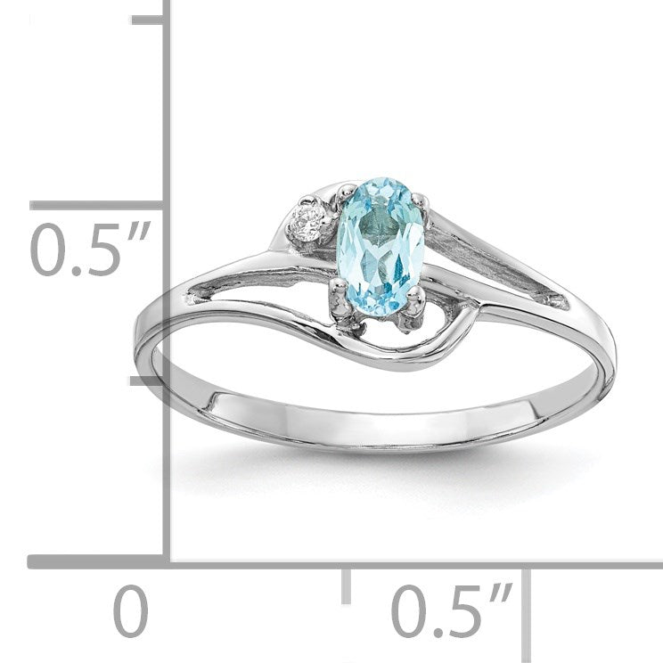 14k White Gold 5x3mm Oval Blue Topaz and AA Diamond Ring