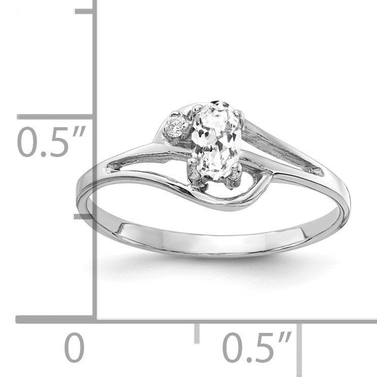 14k White Gold 5x3mm Oval Cubic Zirconia and AA Diamond Ring