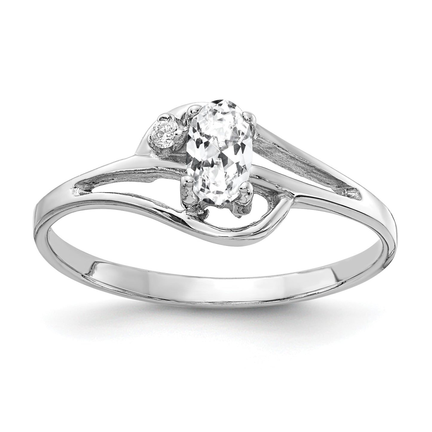 14k White Gold 5x3mm Oval Cubic Zirconia and AA Diamond Ring