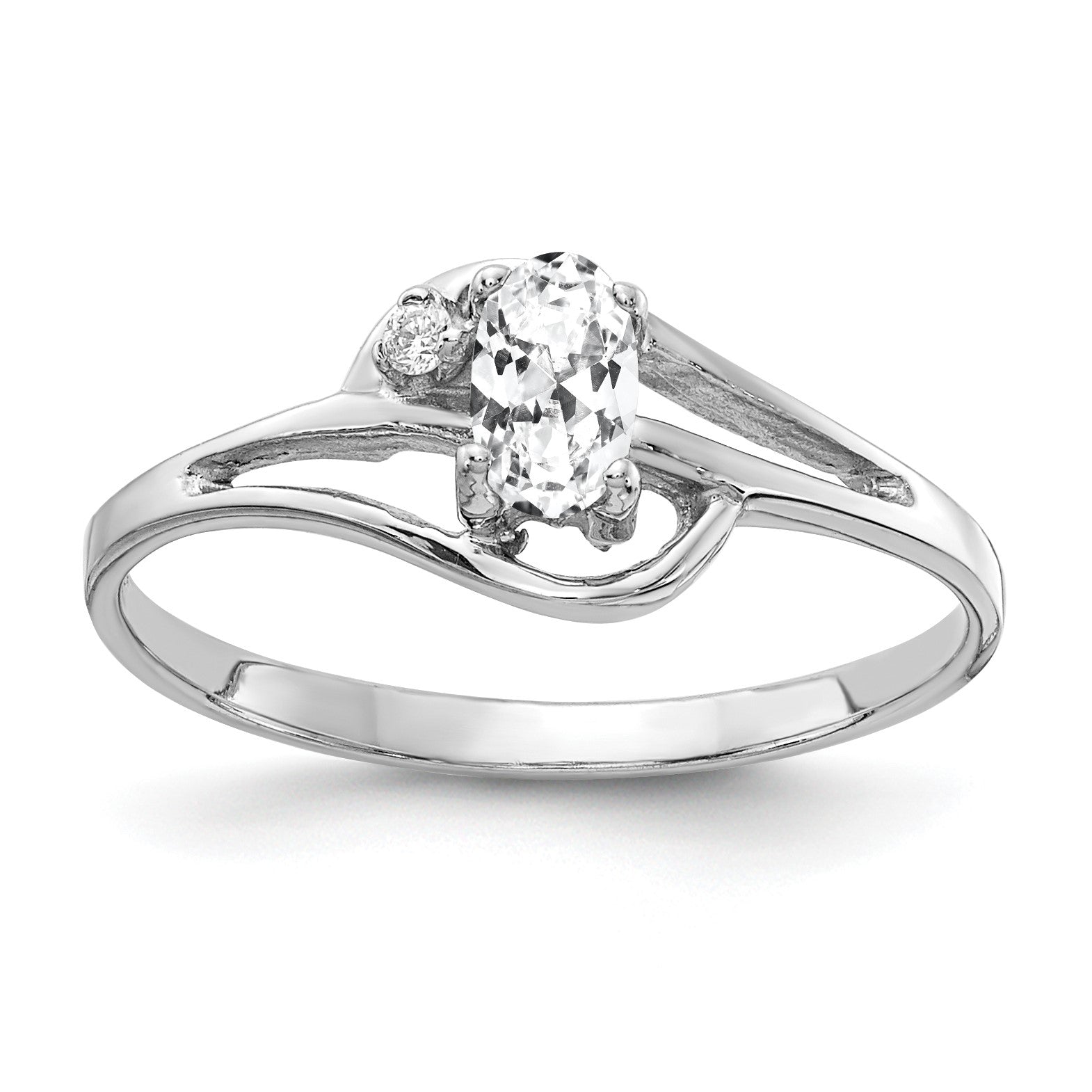 14k White Gold 5x3mm Oval Cubic Zirconia and AA Diamond Ring