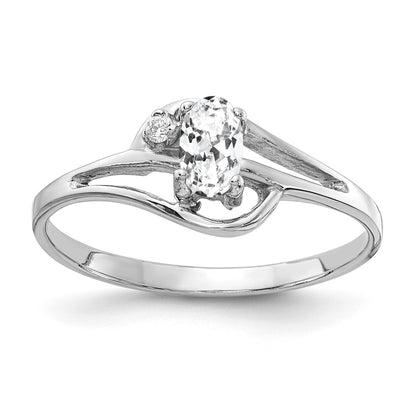 14k White Gold 5x3mm Oval Cubic Zirconia and AA Diamond Ring