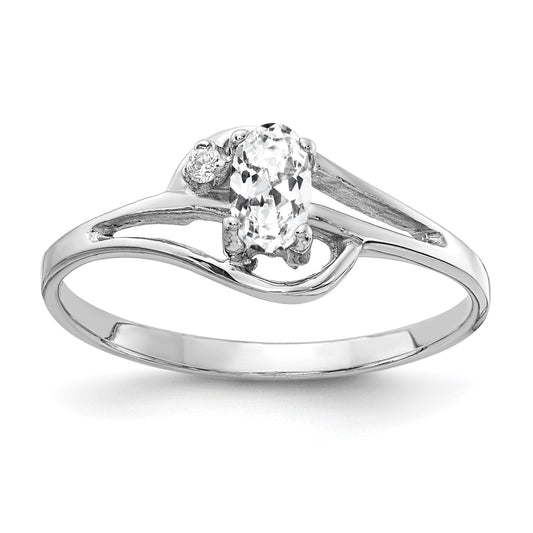 14k White Gold 5x3mm Oval Cubic Zirconia and AA Diamond Ring