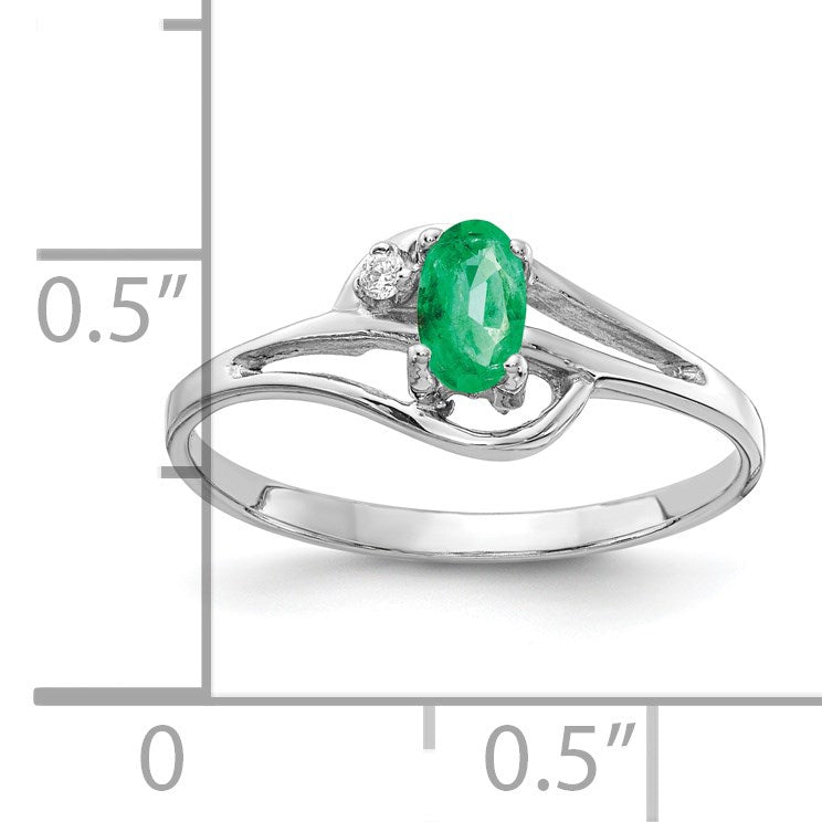 14k White Gold 5x3mm Oval Emerald and AA Diamond Ring
