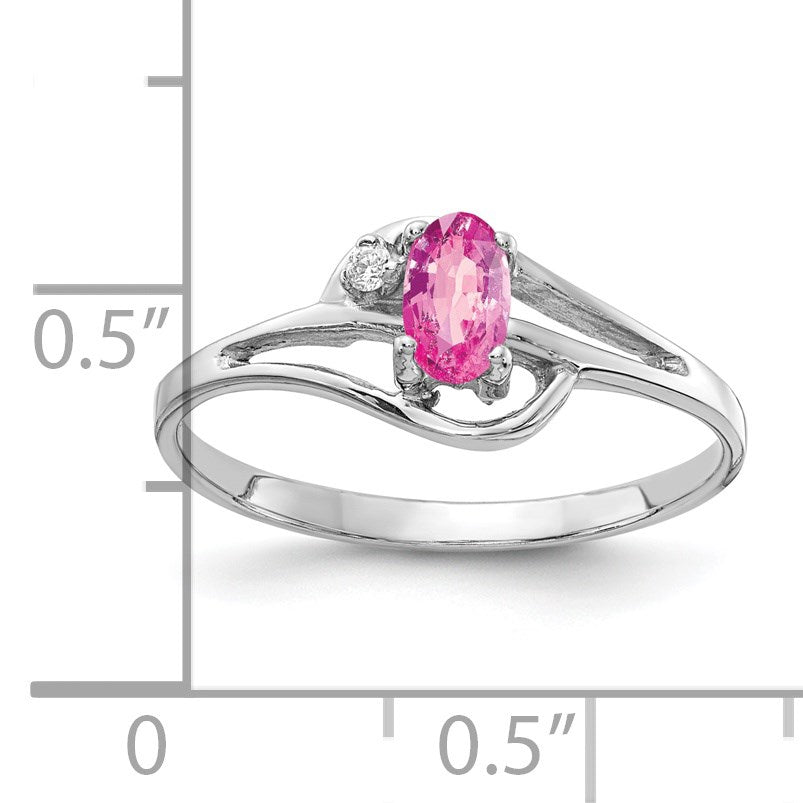 14k White Gold 5x3mm Oval Pink Sapphire and AA Diamond Ring