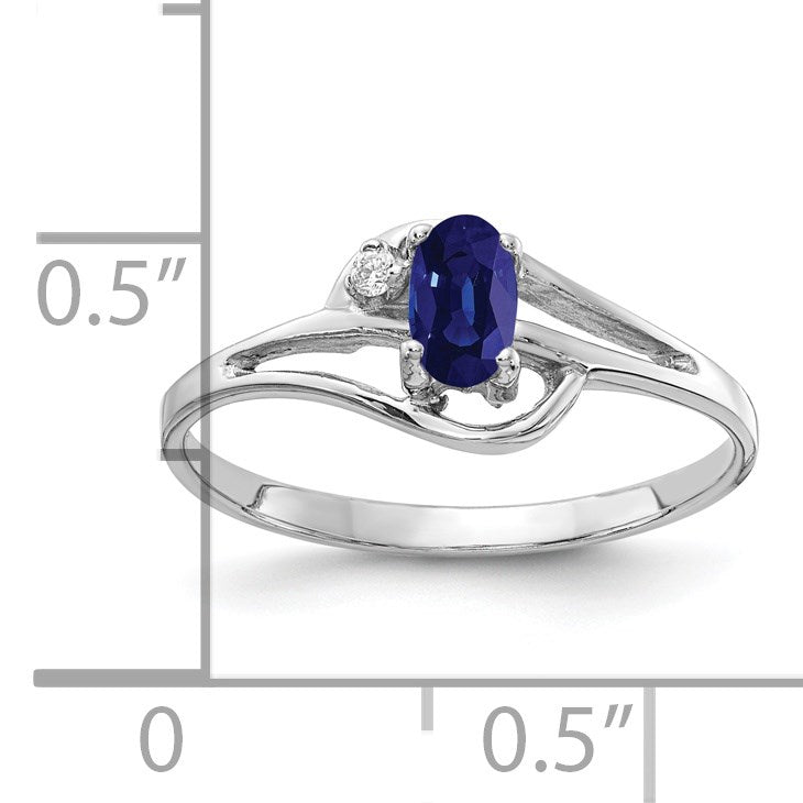 14k White Gold 5x3mm Oval Blue Sapphire and AA Diamond Ring