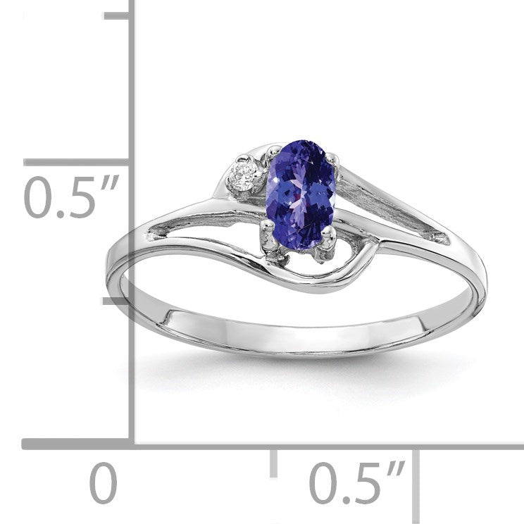 14k White Gold 5x3mm Oval Tanzanite and AA Diamond Ring