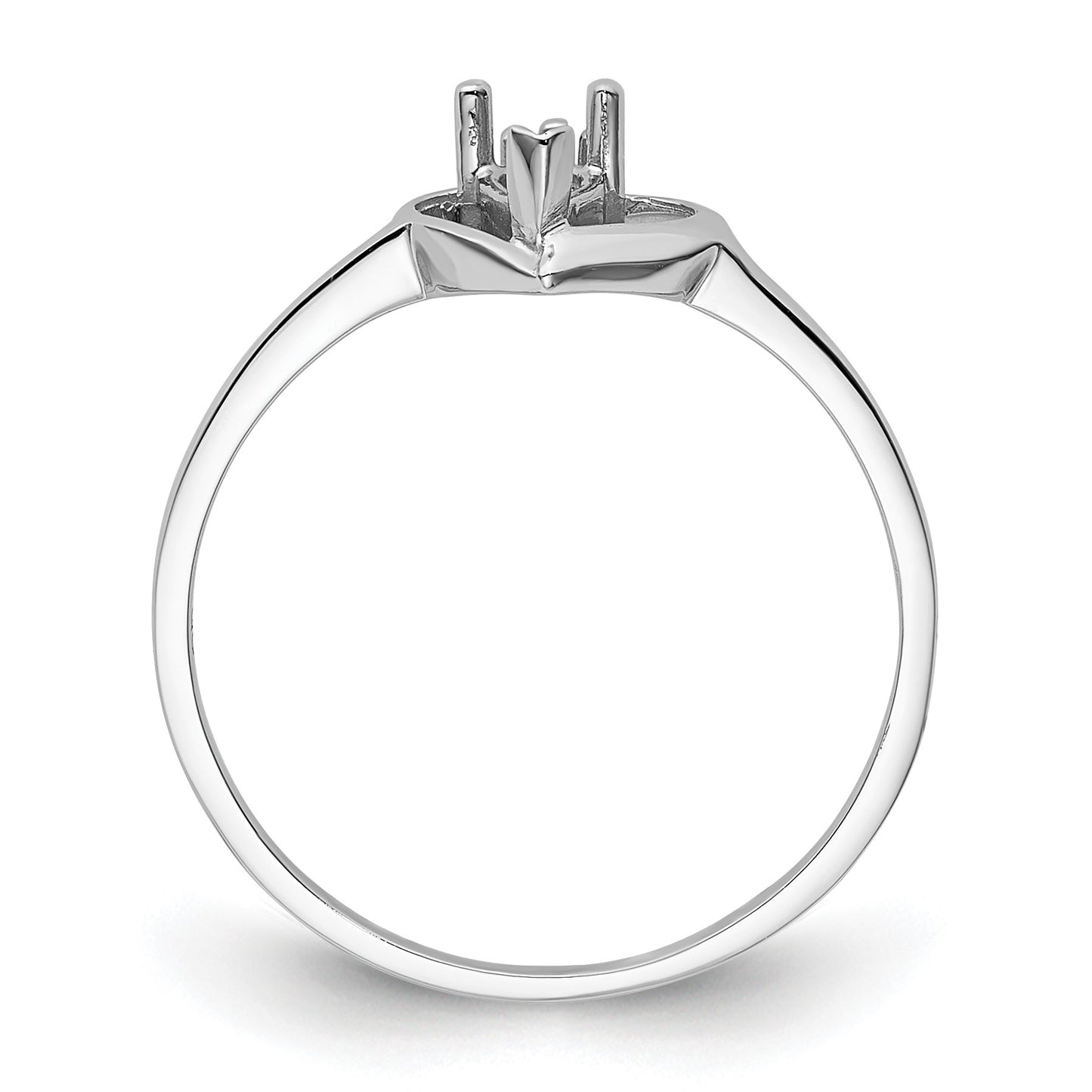 14k White Gold Polished Holds 1-1.5mm Diamond and 1-5x3 Pear Gemstone Heart Ring Mounting