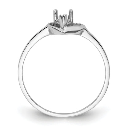 14k White Gold Polished Holds 1-1.5mm Diamond and 1-5x3 Pear Gemstone Heart Ring Mounting