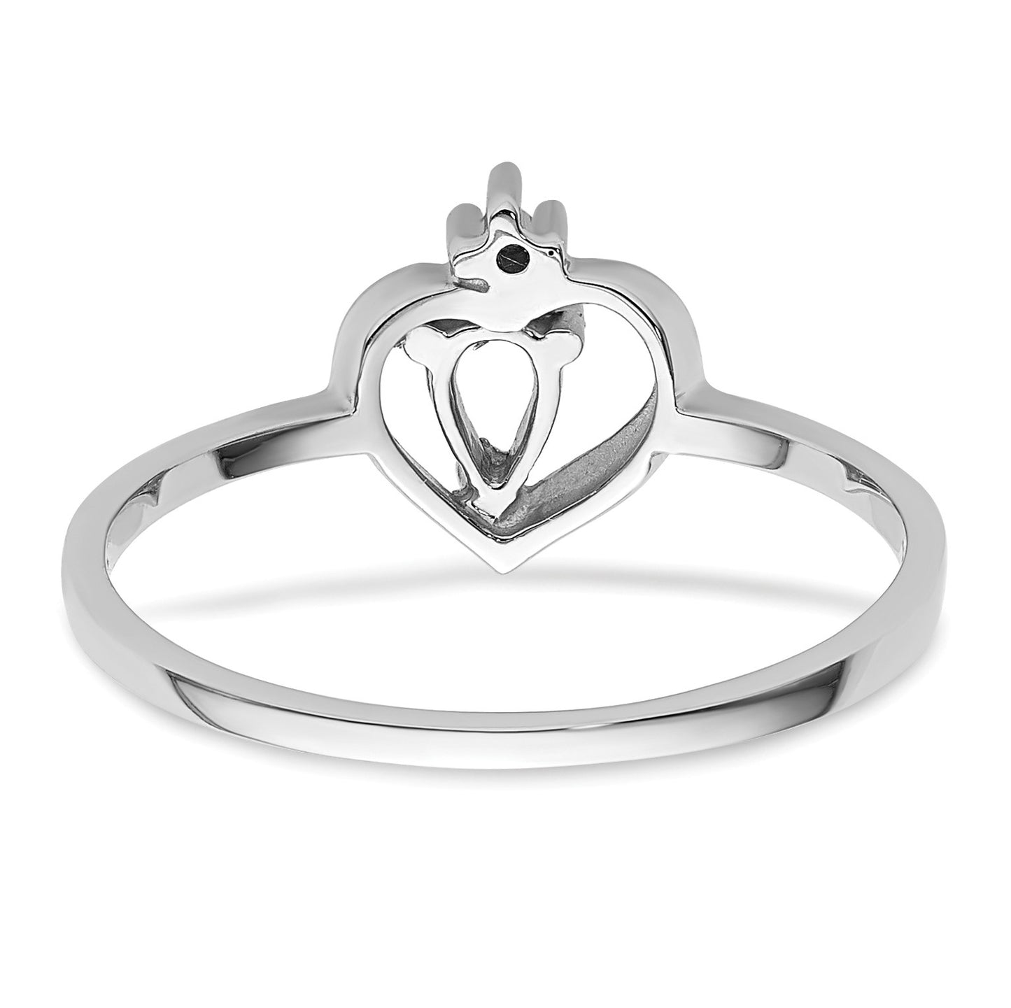 14k White Gold Polished Holds 1-1.5mm Diamond and 1-5x3 Pear Gemstone Heart Ring Mounting