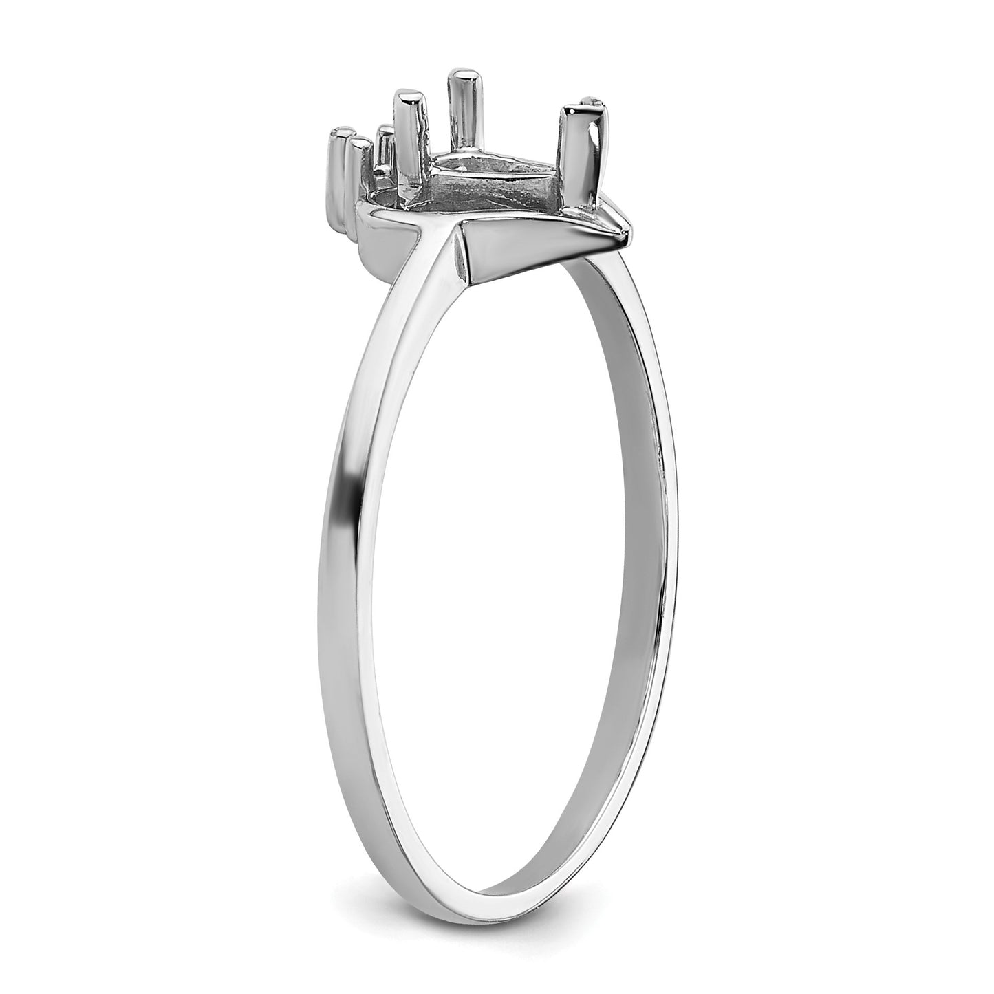 14k White Gold Polished Holds 1-1.5mm Diamond and 1-5x3 Pear Gemstone Heart Ring Mounting