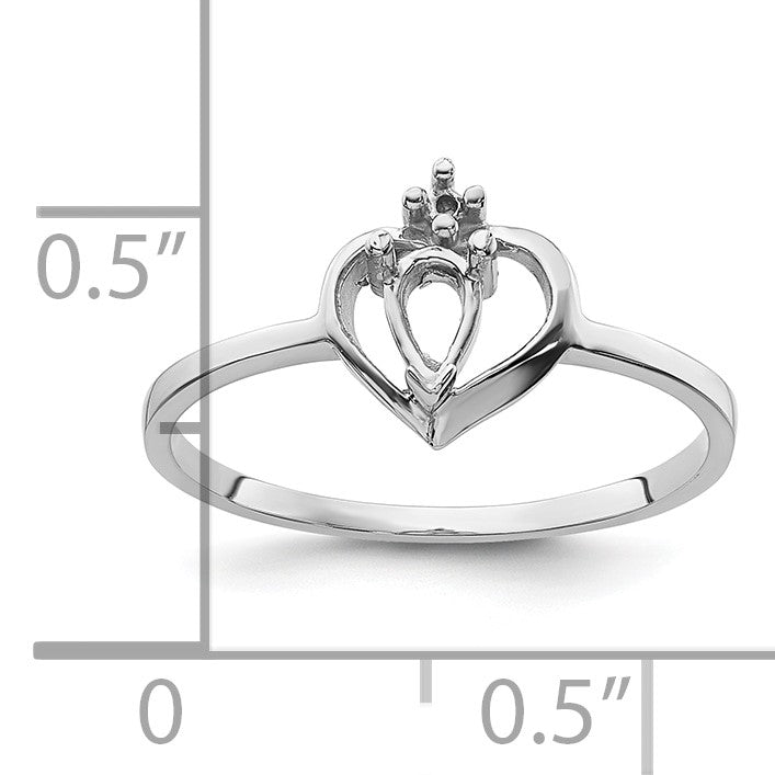 14k White Gold Polished Holds 1-1.5mm Diamond and 1-5x3 Pear Gemstone Heart Ring Mounting